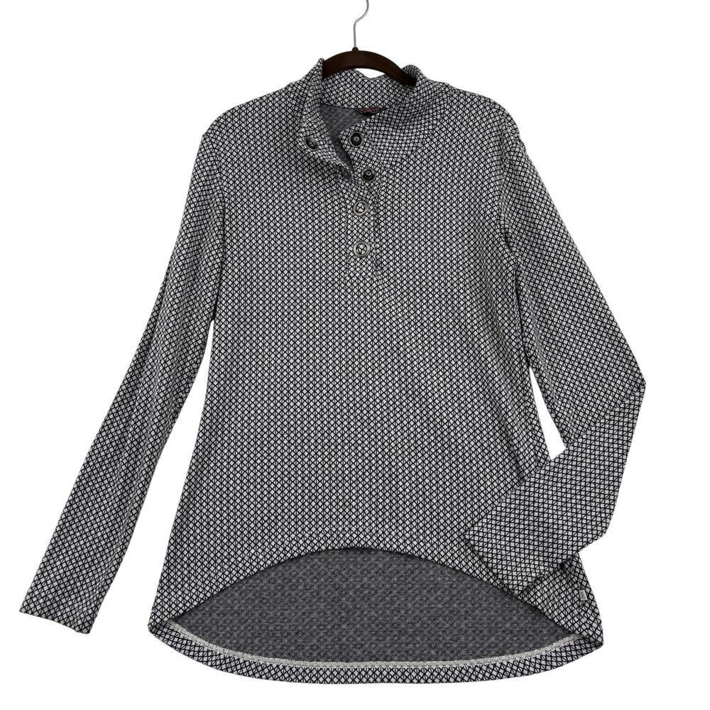Merrell Indira Sweatshirt Top Size M Black White Snap Pullover Athletic Hi Low